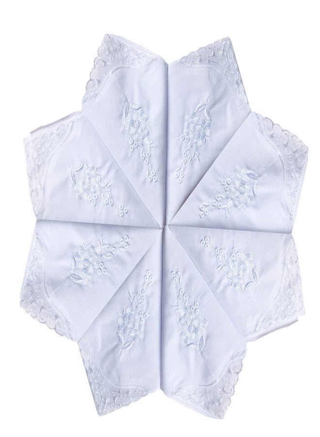 CoCoUSM Womens White Embroidered Cotton Lace Handkerchiefs Pack Bulk - Image 2